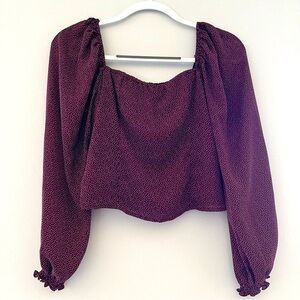 Abercrombie & Fitch maroon white polka dot long sleeve square neck top